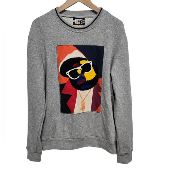 BKYS Notorious Biggie Smalls Textured Gray Sweatshirt Large - Picture 1 of 6